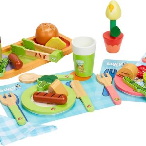 Bluey - Dine in with Bluey Set, 32-Piece Wooden Toy Set with Magic Asparagus, Plates, Utensils & More, Perfect for Role-Play & Imaginative Fun, FSC-Certified, Suitable for 3 Years & Up