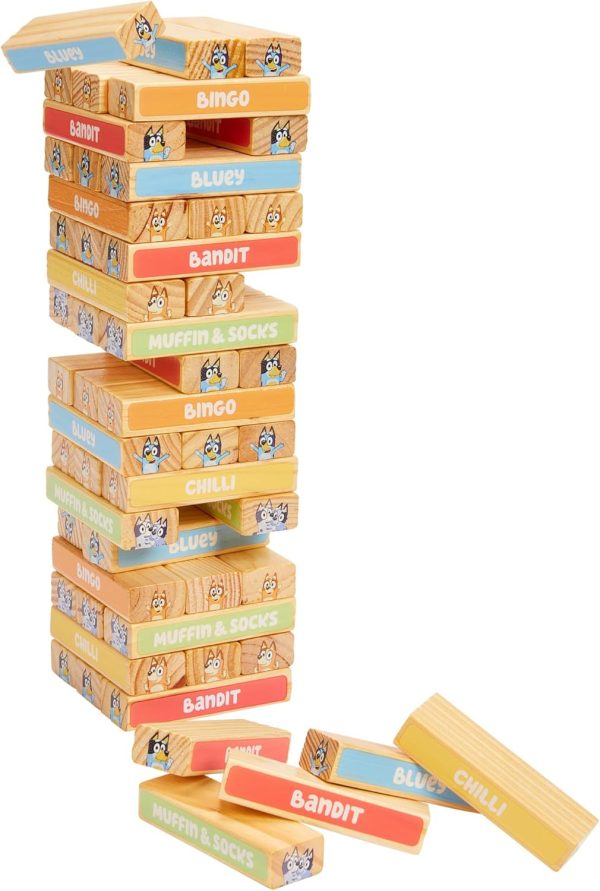 Bluey Tumbling Tower – 54 Colorful Wooden Blocks – Fun Family Game – FSC Certified for Children 3 Years and Up - Image 4