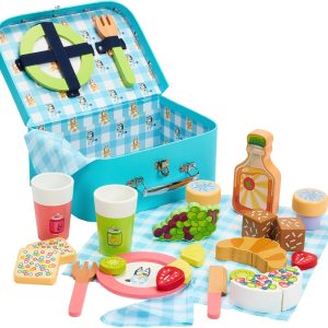 Bluey – Picnic Basket Set – 30 Piece Wooden Roleplay Toy with Carry Case, Cutlery & Pretend Food Accessories for Kids – FSC-Certified Material – Fun Imaginative Kit for 3 Years and Up