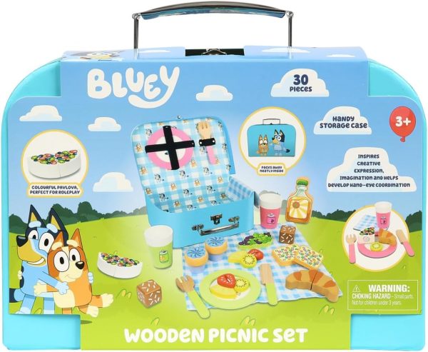 Bluey – Picnic Basket Set – 30 Piece Wooden Roleplay Toy with Carry Case, Cutlery & Pretend Food Accessories for Kids – FSC-Certified Material – Fun Imaginative Kit for 3 Years and Up - Image 5