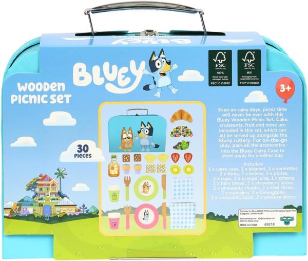 Bluey – Picnic Basket Set – 30 Piece Wooden Roleplay Toy with Carry Case, Cutlery & Pretend Food Accessories for Kids – FSC-Certified Material – Fun Imaginative Kit for 3 Years and Up - Image 6