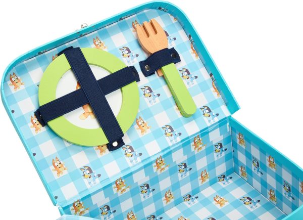 Bluey – Picnic Basket Set – 30 Piece Wooden Roleplay Toy with Carry Case, Cutlery & Pretend Food Accessories for Kids – FSC-Certified Material – Fun Imaginative Kit for 3 Years and Up - Image 7