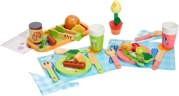 Bluey – Picnic Basket Set – 30 Piece Wooden Roleplay Toy with Carry Case, Cutlery & Pretend Food Accessories for Kids – FSC-Certified Material – Fun Imaginative Kit for 3 Years and Up - Image 10